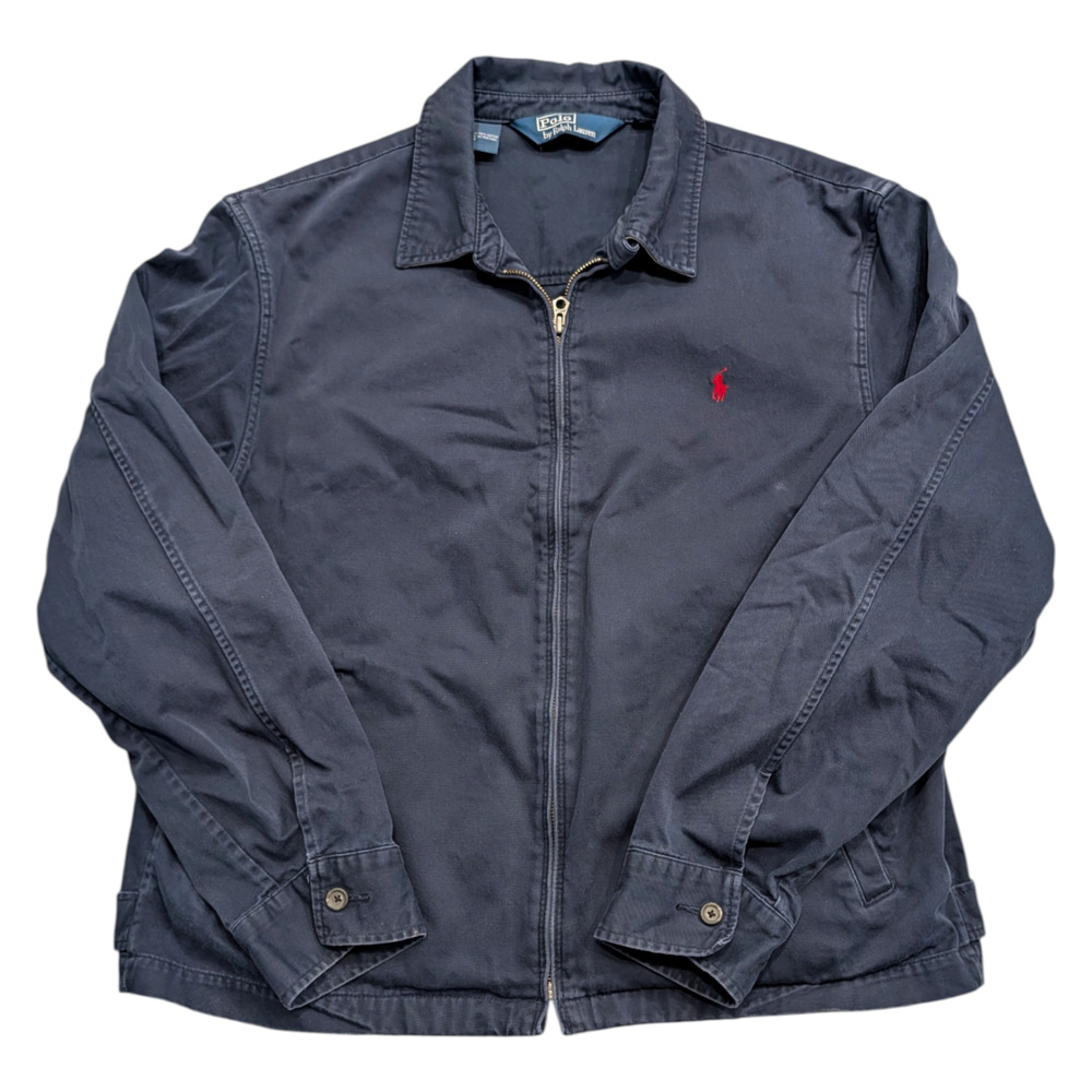 90s Polo Ralph Lauren Men's Navy Harrington Mid Length Jacket